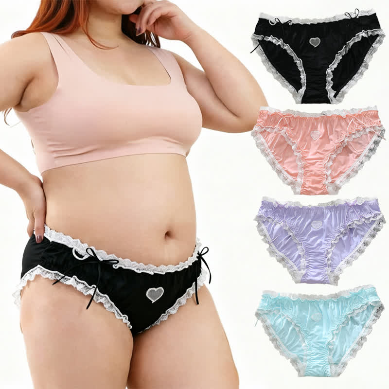 Heart Lace Bow Mid Rise Panty(2 Packs) - Pink+Purple - 4XL - image 0