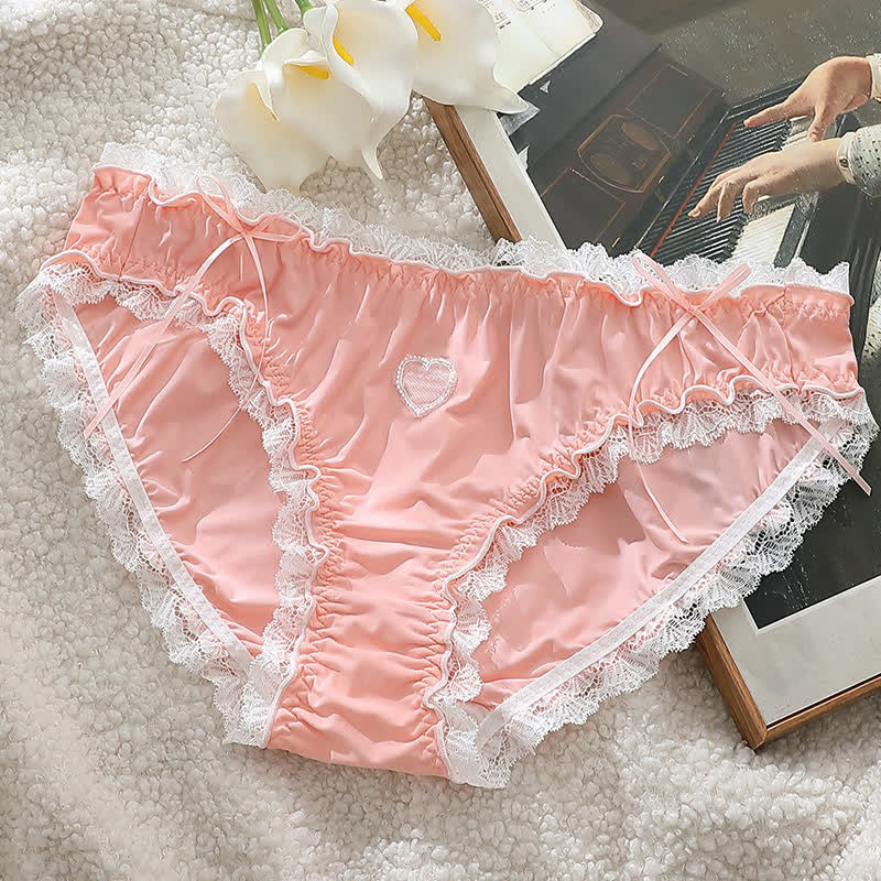 Heart Lace Bow Mid Rise Panty(2 Packs) - Pink - 4XL - image 6
