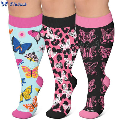 Plus Size Colorful Butterfly Print Compression Socks - image 0