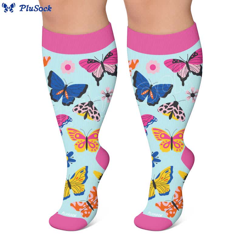 Plus Size Colorful Butterfly Print Compression Socks - image 2