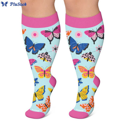 Plus Size Colorful Butterfly Print Compression Socks - image 2