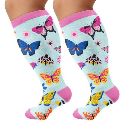 Plus Size Colorful Butterfly Print Compression Socks - Blue(1 Pair) - 4XL - image 5