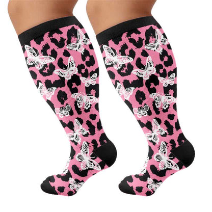 Plus Size Colorful Butterfly Print Compression Socks - Pink(1 Pair) - 4XL - image 6