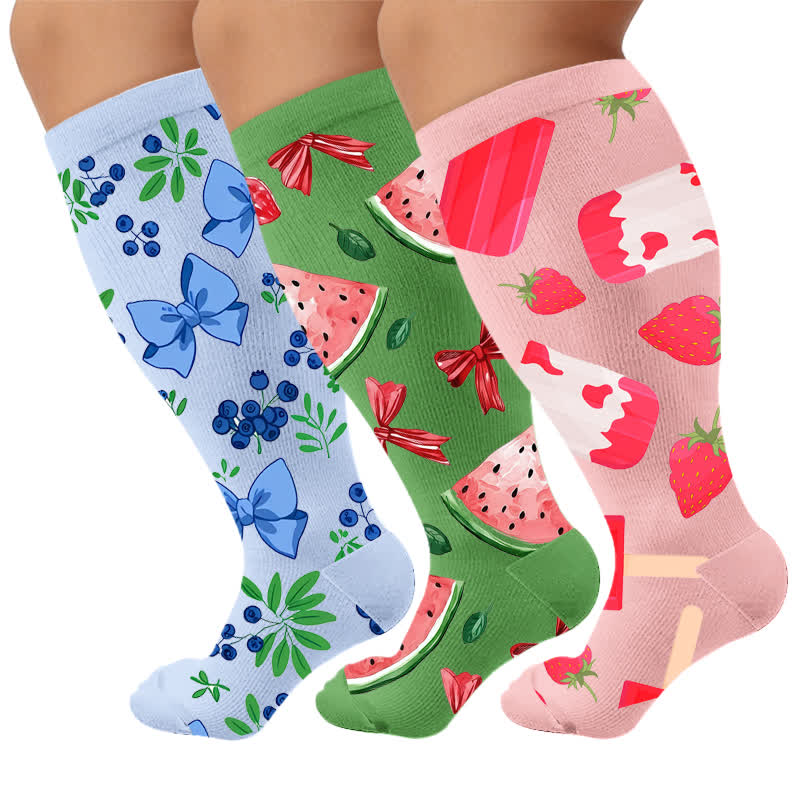 Plus Size Fruit Popsicle Compression Socks - Multicolor(3 Pairs) - 4XL - image 1