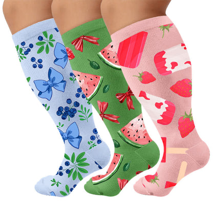 Plus Size Fruit Popsicle Compression Socks - Multicolor(3 Pairs) - 4XL - image 1