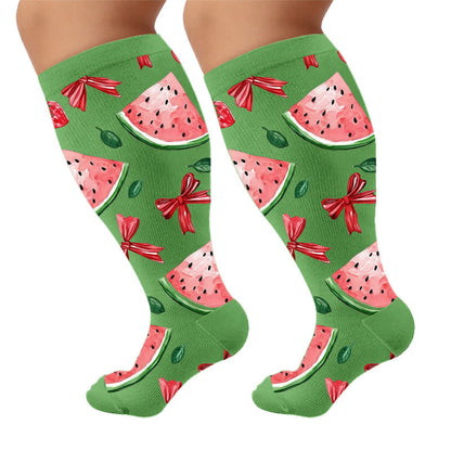 Plus Size Fruit Popsicle Compression Socks - Green(1 Pair) - 4XL - image 6