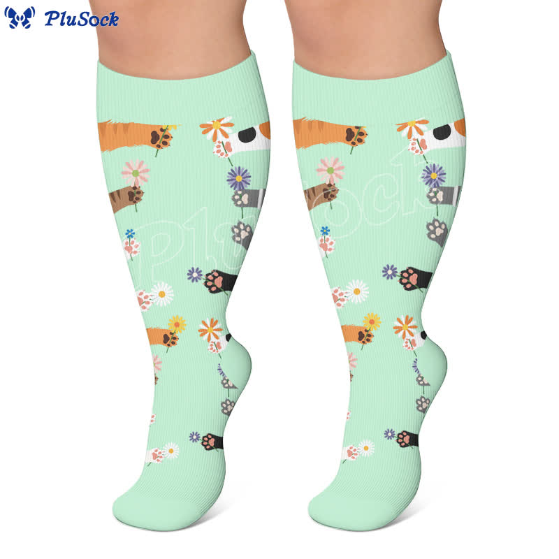 Plus Size Animal Paw Flowers Compression Socks - image 4