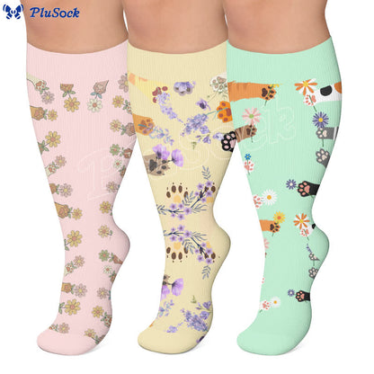 Plus Size Animal Paw Flowers Compression Socks - image 0
