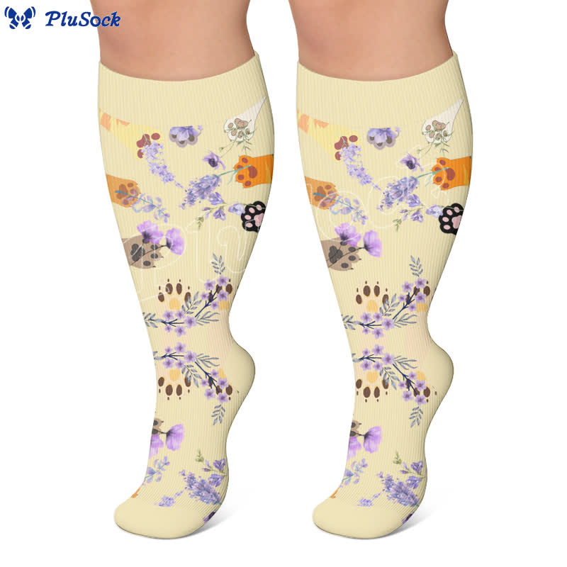 Plus Size Animal Paw Flowers Compression Socks - image 3
