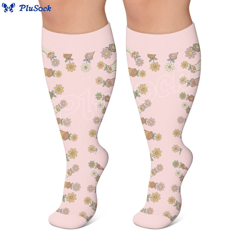 Plus Size Animal Paw Flowers Compression Socks - image 2
