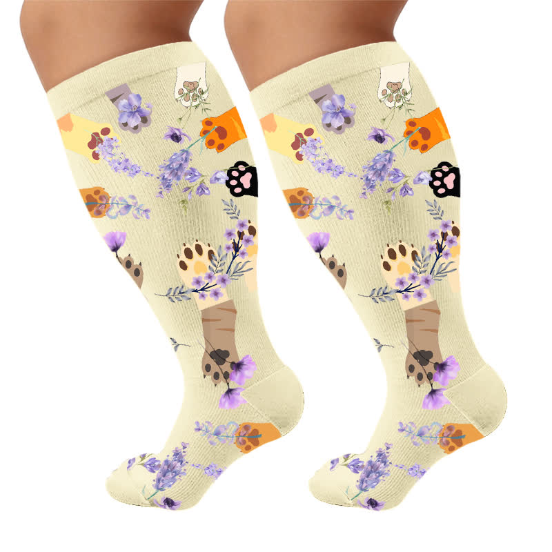Plus Size Animal Paw Flowers Compression Socks - Apricot(1 Pair) - 4XL - image 6
