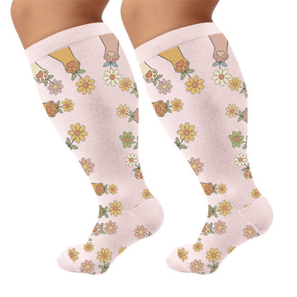 Plus Size Animal Paw Flowers Compression Socks - Pink(1 Pair) - 4XL - image 5