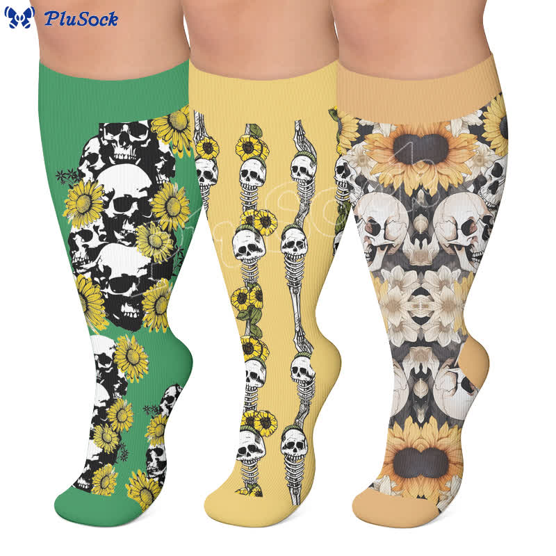 Plus Size Skull Sunflower Compression Socks - image 0