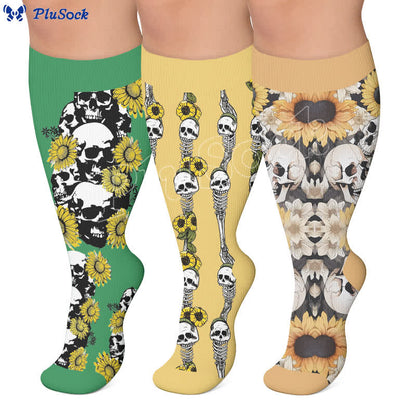 Plus Size Skull Sunflower Compression Socks - image 0