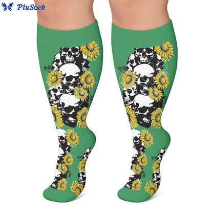 Plus Size Skull Sunflower Compression Socks - image 2