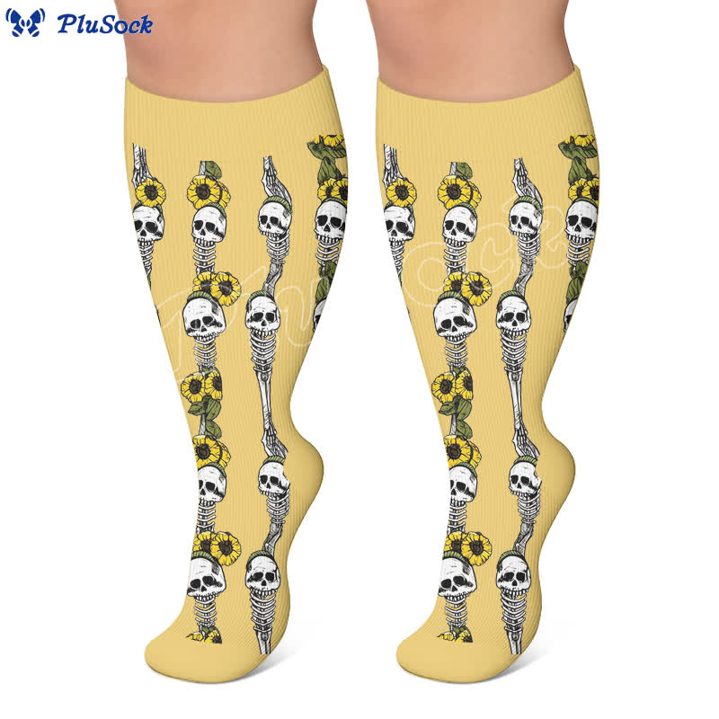 Plus Size Skull Sunflower Compression Socks - image 3