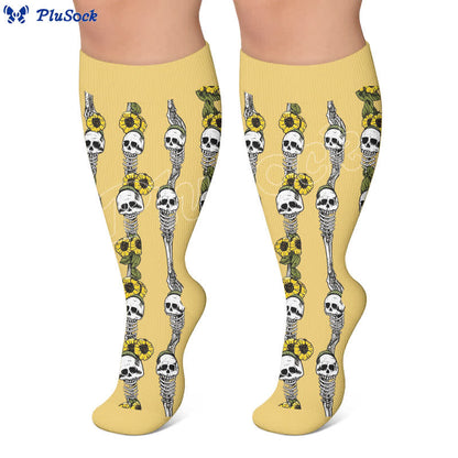 Plus Size Skull Sunflower Compression Socks - image 3