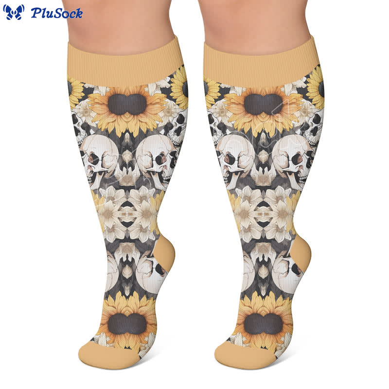 Plus Size Skull Sunflower Compression Socks - image 4