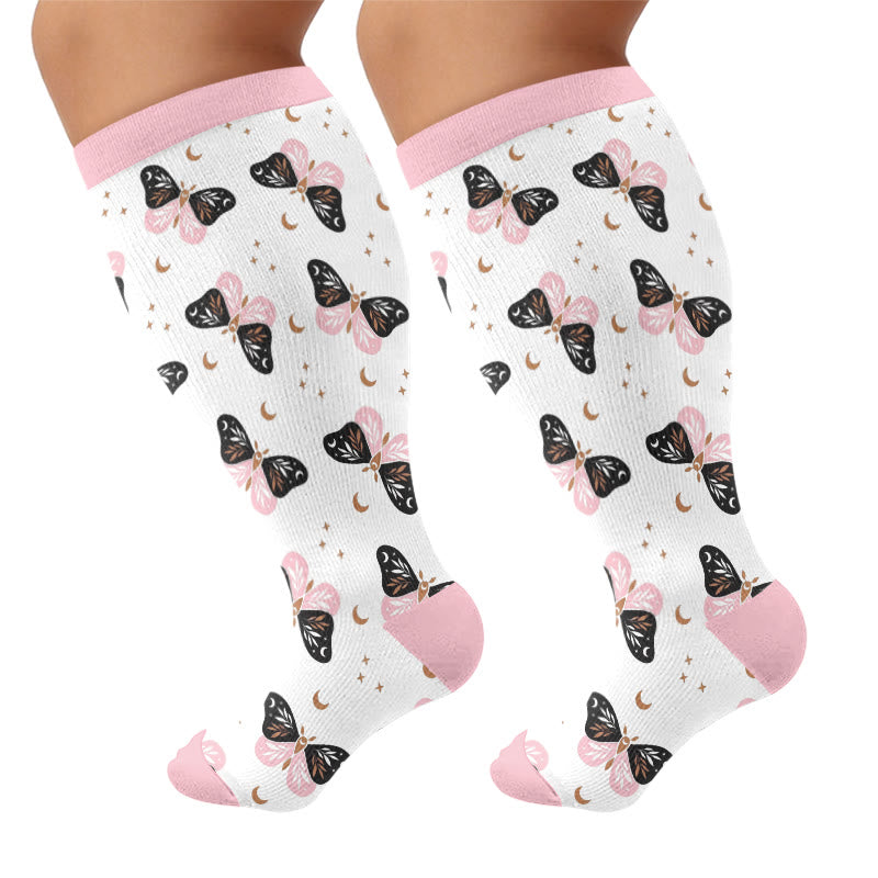 Plus Size Butterfly Print Compression Socks - Pink(1 Pair) - 4XL - image 5