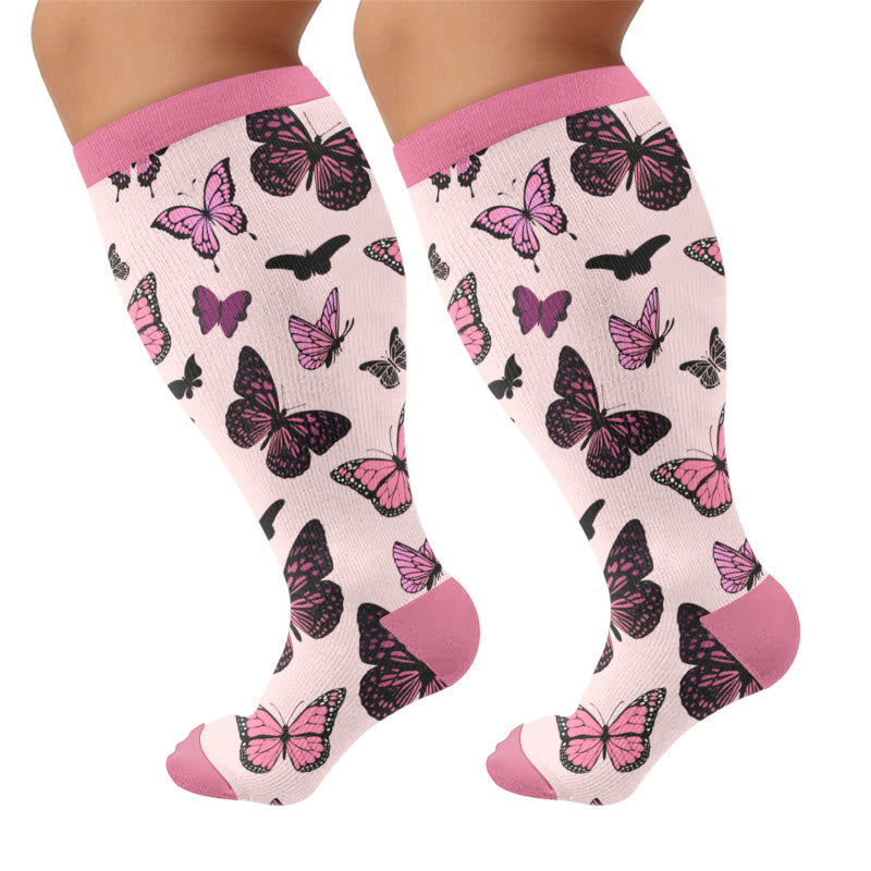 Plus Size Butterfly Print Compression Socks - Purple(1 Pair) - 4XL - image 6