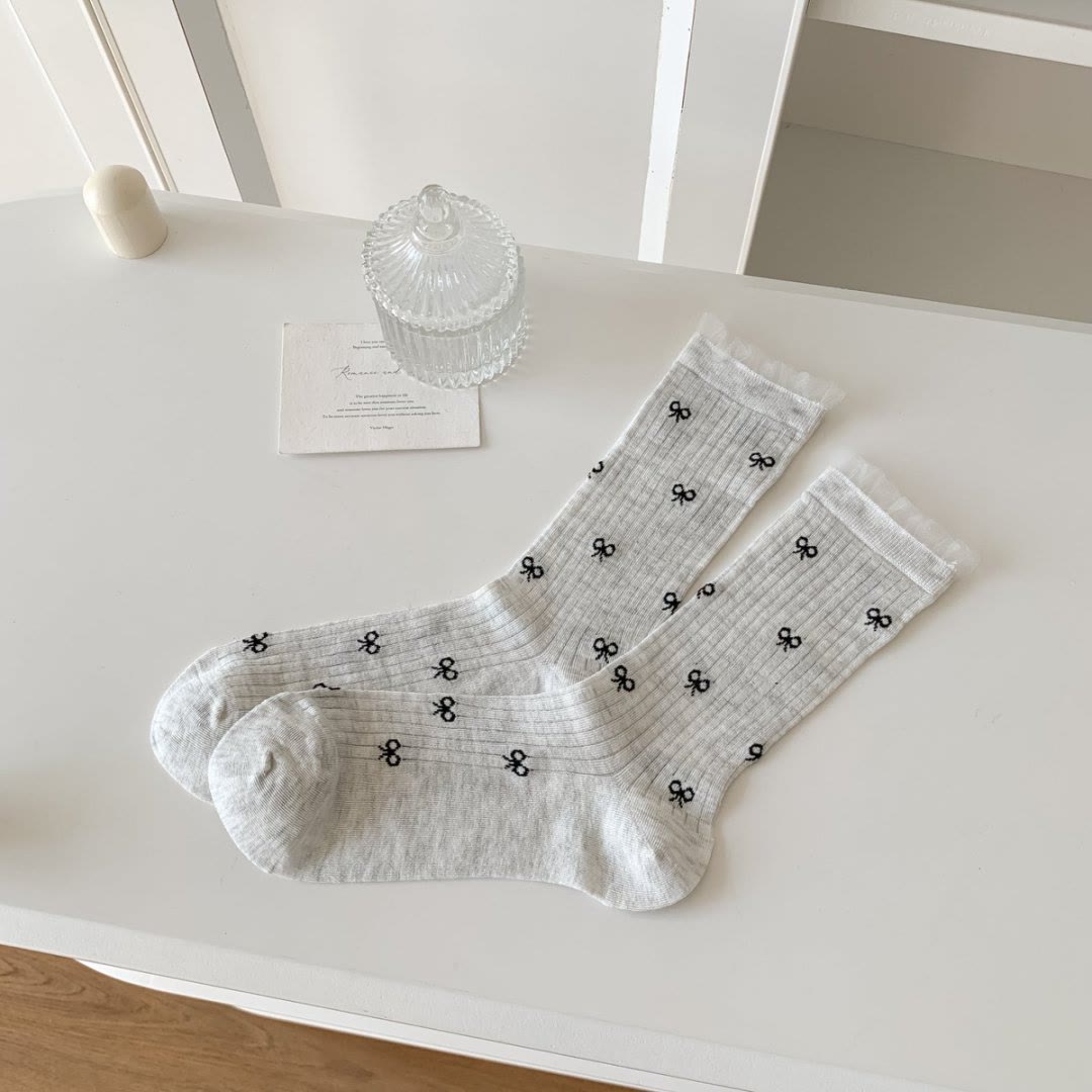 Bow Bamboo Quarter Socks (5 Pairs) - Light Gray - EU36-40(US3-7) - image 6
