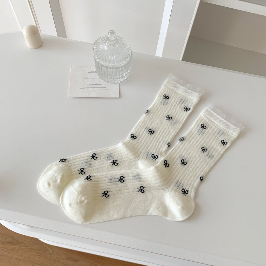 Bow Bamboo Quarter Socks (5 Pairs) - White - EU36-40(US3-7) - image 5