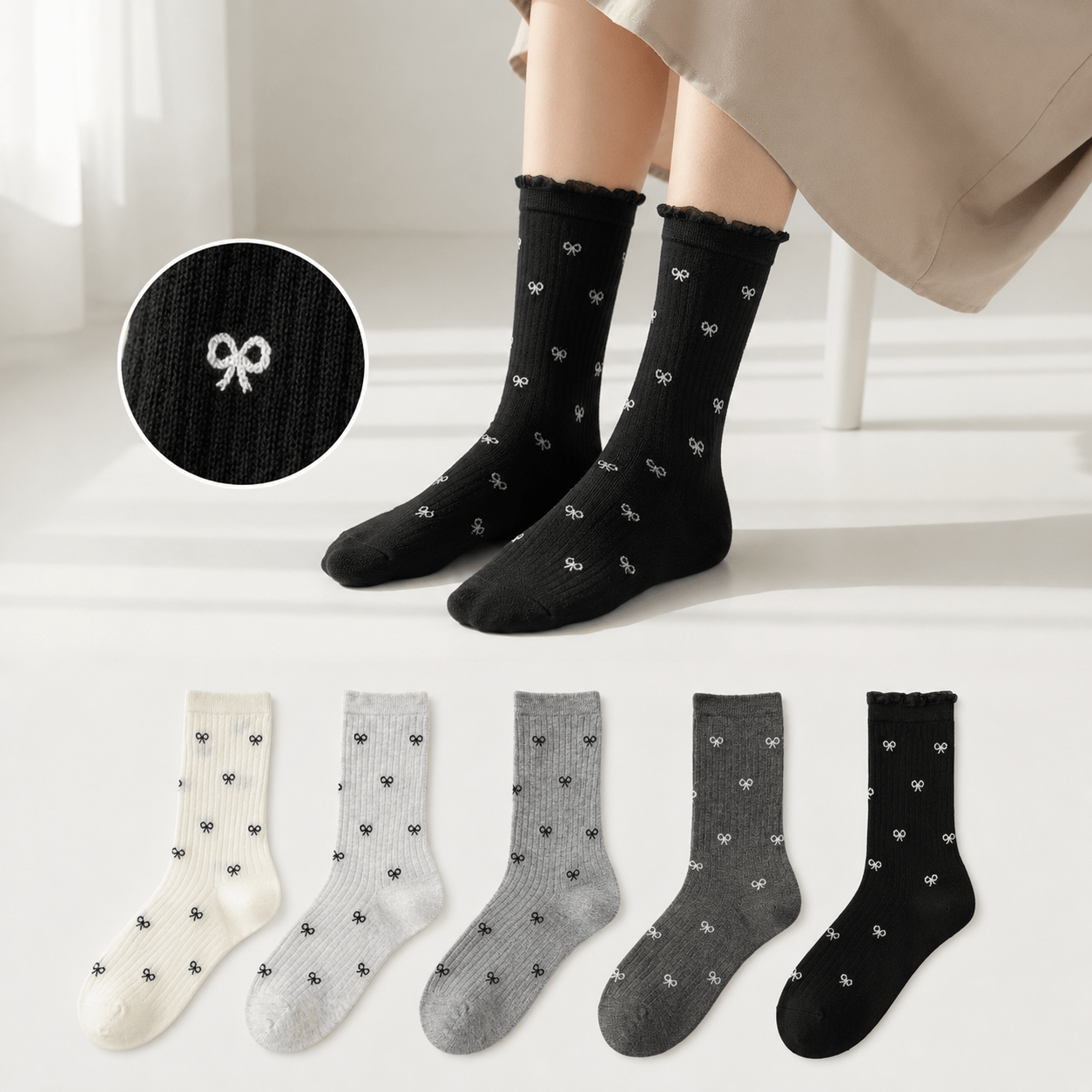 Bow Bamboo Quarter Socks (5 Pairs) - image 0