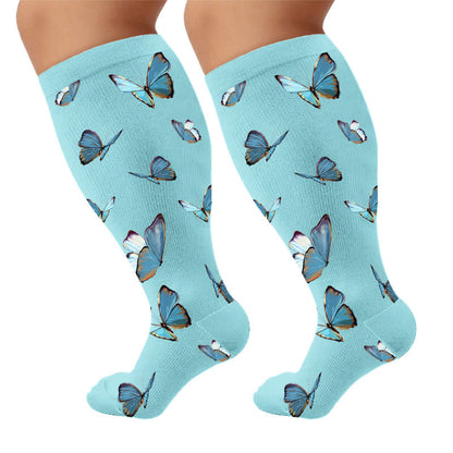 Plus Size Sweet Butterfly Compression Socks - Blue(1 Pair) - 4XL - image 5