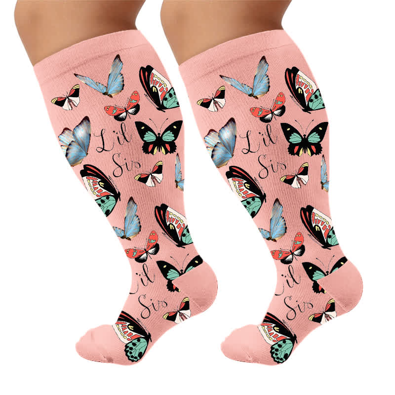 Plus Size Sweet Butterfly Compression Socks - Pink(1 Pair) - 4XL - image 6