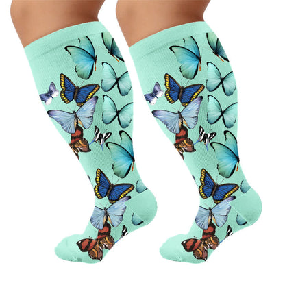 Plus Size Sweet Butterfly Compression Socks - Green(1 Pair) - 4XL - image 7