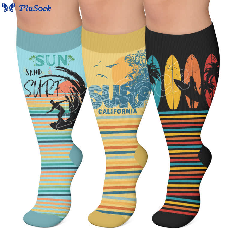 Plus Size Surf Stripe Compression Socks - image 0