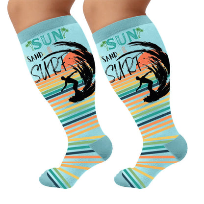 Plus Size Surf Stripe Compression Socks - Blue(1 Pair) - 4XL - image 5