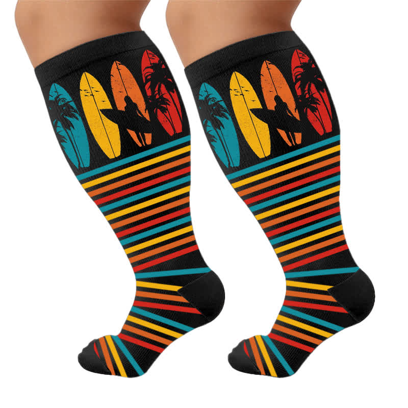 Plus Size Surf Stripe Compression Socks - Black(1 Pair) - 4XL - image 7