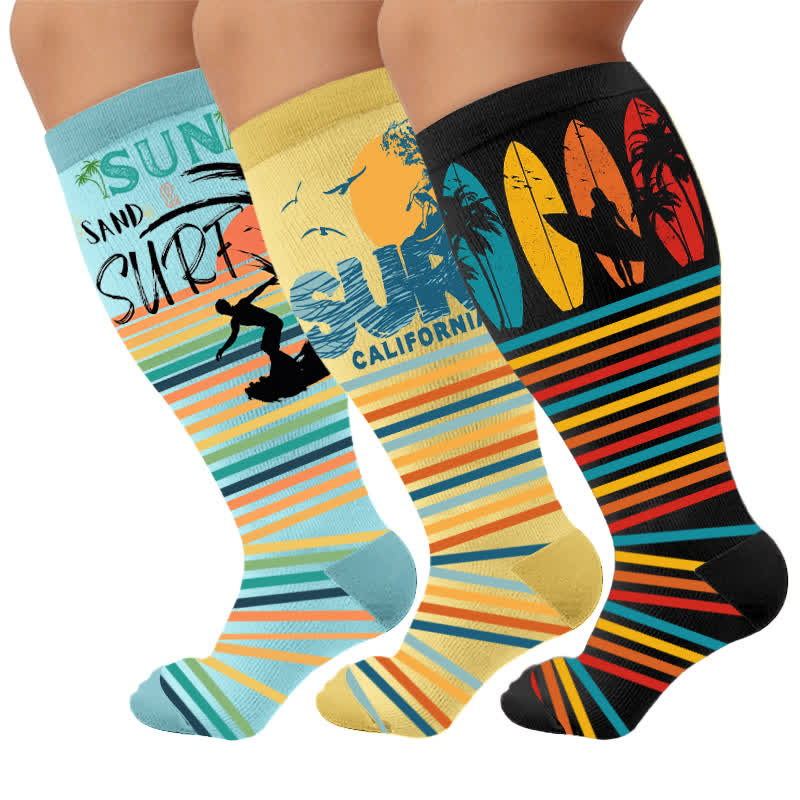 Plus Size Surf Stripe Compression Socks - Multicolor(3 Pairs) - 4XL - image 1