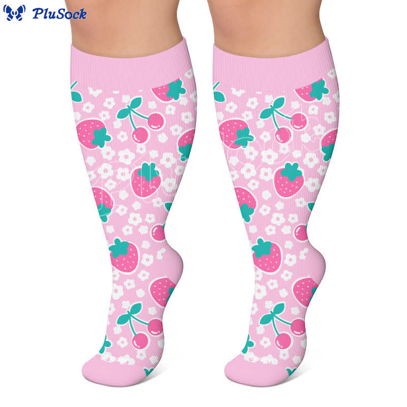 Plus Size Strawberry Cherry Compression Socks - image 2