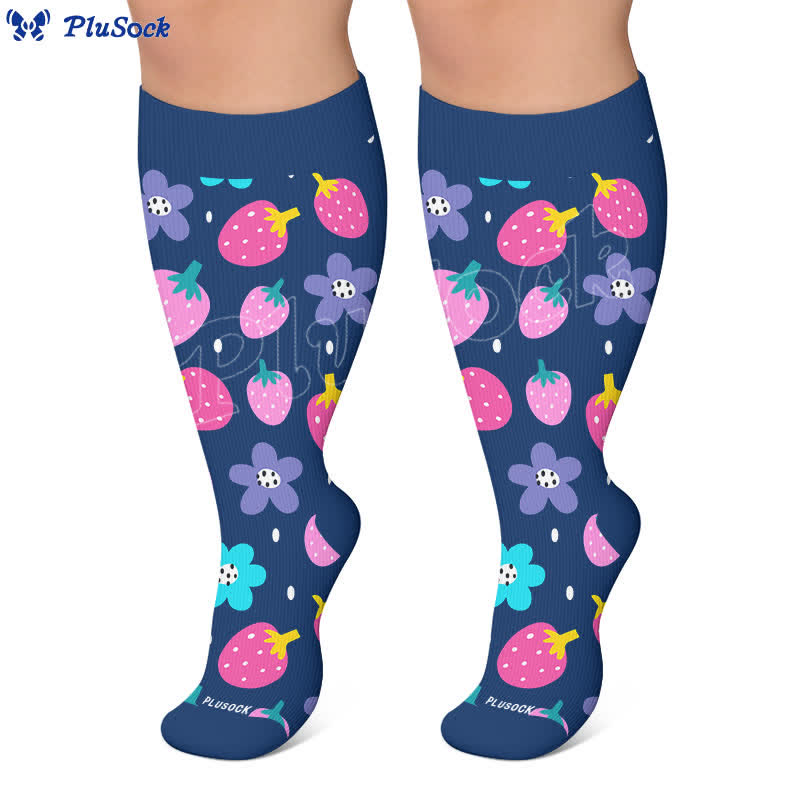 Plus Size Strawberry Cherry Compression Socks - image 3