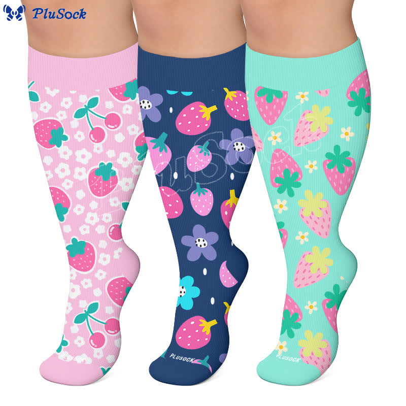 Plus Size Strawberry Cherry Compression Socks - image 0