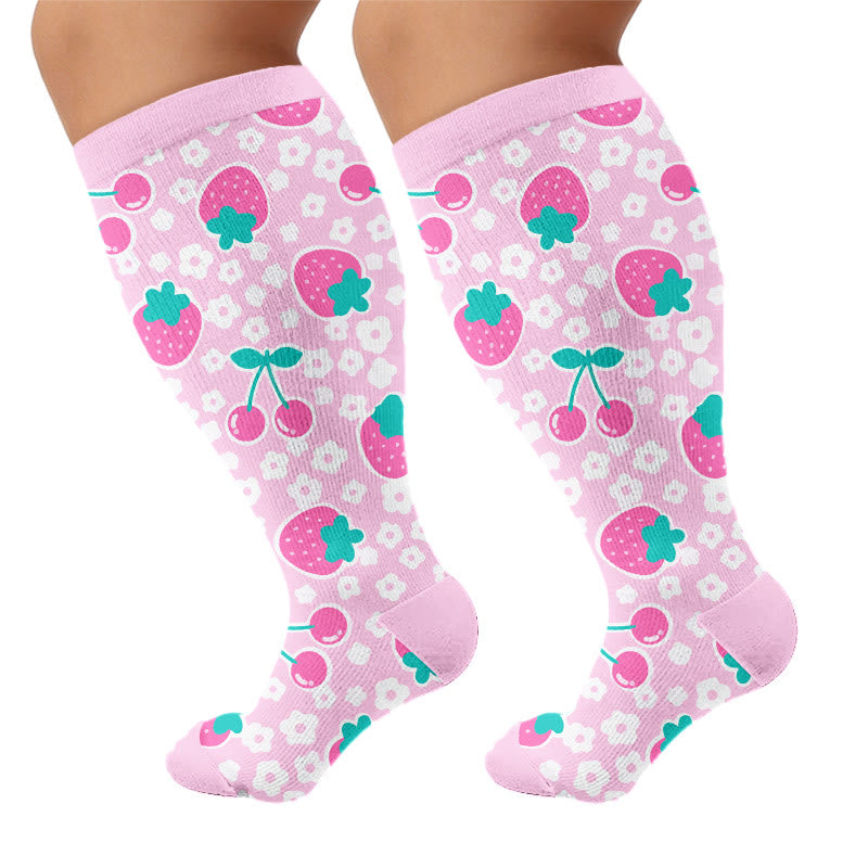 Plus Size Strawberry Cherry Compression Socks - Pink(1 Pair) - 4XL - image 7