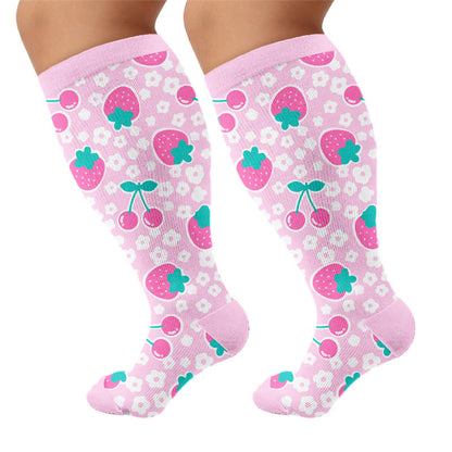 Plus Size Strawberry Cherry Compression Socks - Pink(1 Pair) - 4XL - image 7