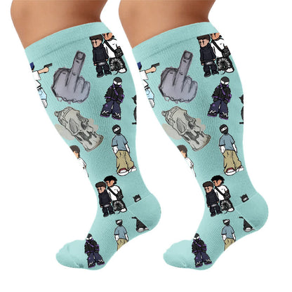 Plus Street Style Compression Socks - Blue(1 Pair) - 4XL - image 7