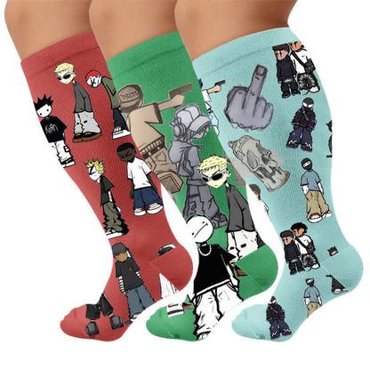 Plus Street Style Compression Socks - Multicolor(3 Pairs) - 4XL - image 1