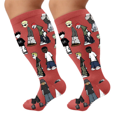 Plus Street Style Compression Socks - Red(1 Pair) - 4XL - image 5