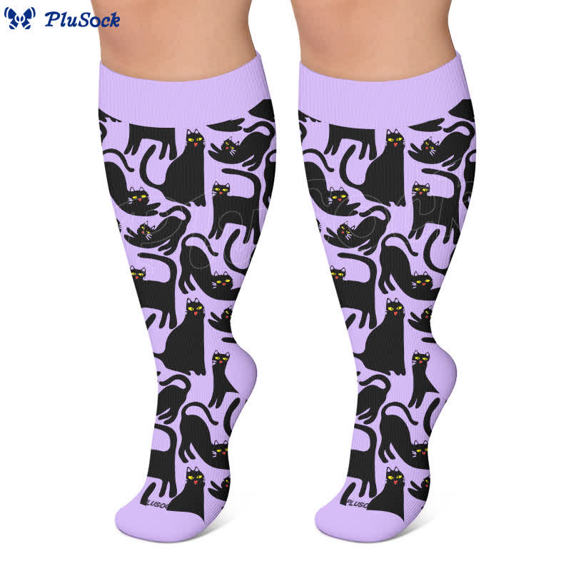 Plus Size Cute Cat Print Compression Socks - image 3