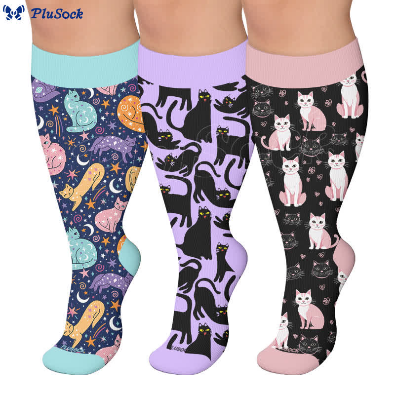 Plus Size Cute Cat Print Compression Socks - image 0