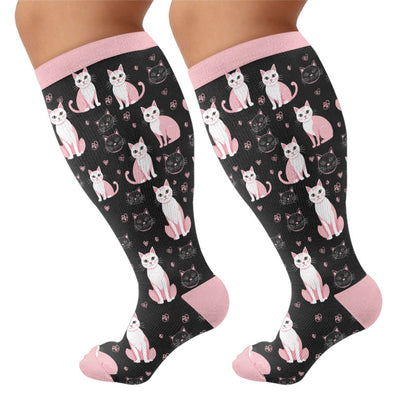 Plus Size Cute Cat Print Compression Socks - Pink(1 Pair) - 4XL - image 5