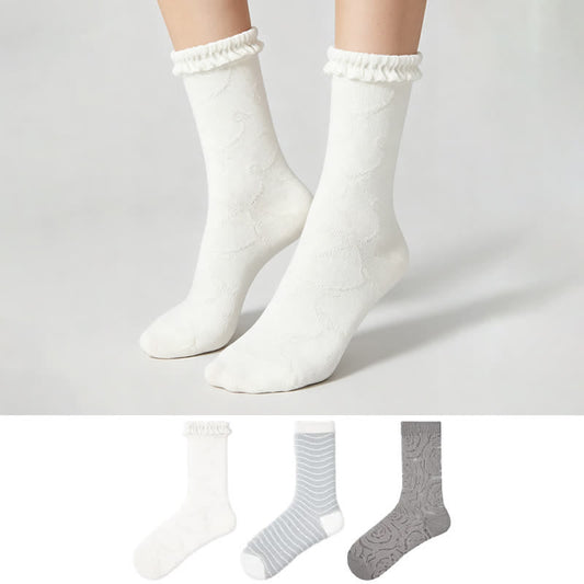 Ruffle Trim Stripe Sheer Quarter Socks (3 Pairs) - image 0