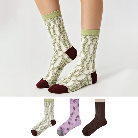 Vintage Jacquard Sheer Quarter Socks (3 Pairs) - image 0