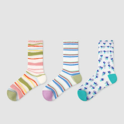 Colorblock Combed Striped Sheer Quarter Socks(3 Pairs) - Multicolor - EU35-39(US2-6) - image 1