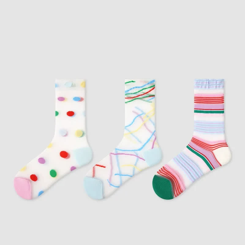 Colorblock Dot Sheer Quarter Socks (3 Pairs) - Multicolor - EU35-39(US2-6) - image 1
