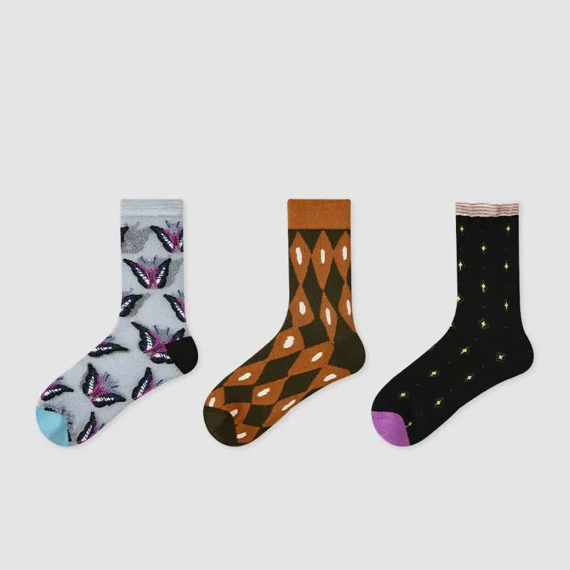 Butterfly Cotton Sheer Quarter Socks(3 Pairs) - Multicolor - EU35-39(US2-6) - image 1